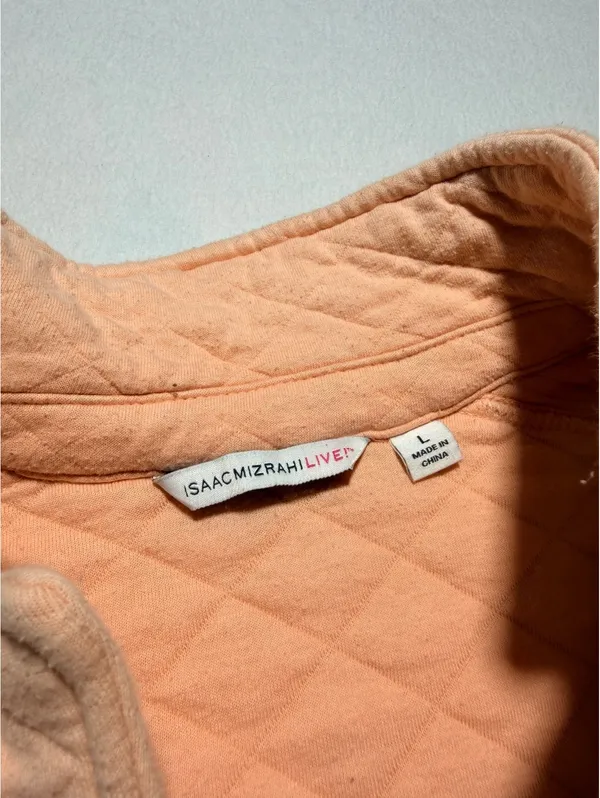 Isaac Mizrahi Live Women’s Large Peach Quilted Full Zip Jacket Ribbed Trim - Image 4