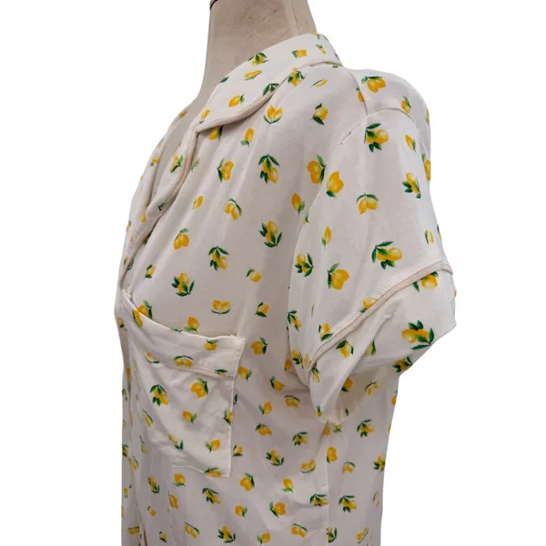 Eberjey Dianna Lemon‎ Print Short Sleeve Pajama Shirt White Yellow Medium - Image 7