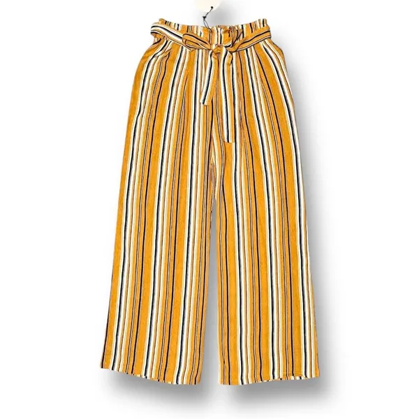 Anthropologie After Market Mustard Striped Wide Leg Pants Tie Waist Boho Resort‎ - Image 2