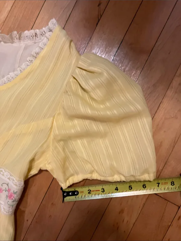 Vintage Homemade Yellow Puff Sleeve Embroidery Formal Dress Medium - Image 7