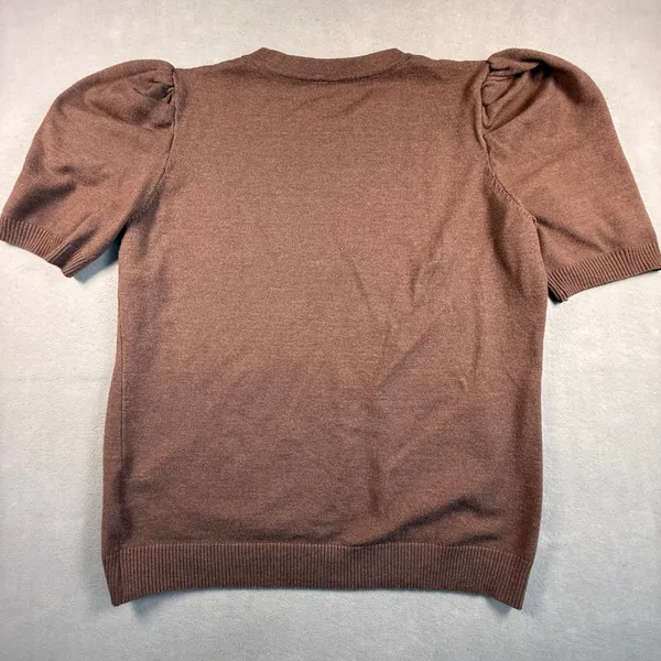 Unbranded Mocha Brown Puff Sleeve Knit Sweater Crew Neck Short Sleeve XL - Image 3