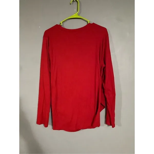 Boutique Red Long Sleeve Cross Front Pleated Hem Smocked Waist Shirt Large - Image 6
