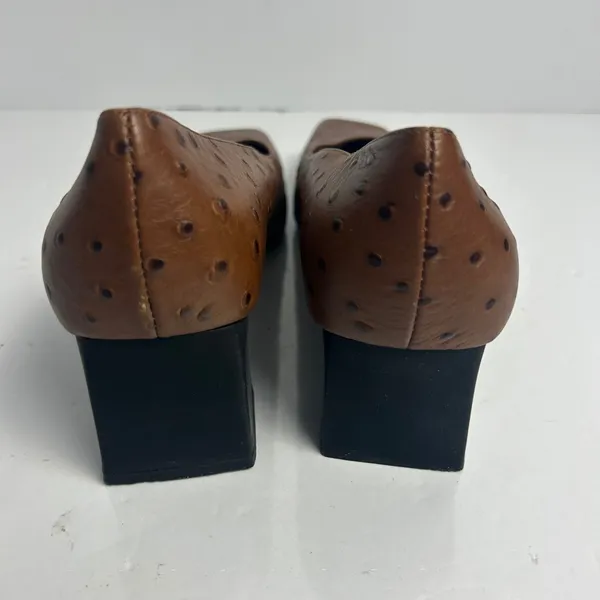 Naturalizer Brown Ostrich Embossed Leather Square Toe Block Heel Pumps 9M FLAW - Image 11