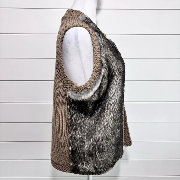 Ann Taylor Vest Women Brown‎ Faux Fur Open Front Knit Size L P - Image 4
