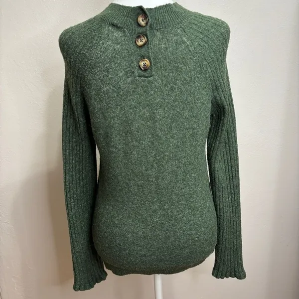 Abercrombie & Fitch‎ Sweater Green Ribbed Mock Neck Button Back Preppy Classic S - Image 3