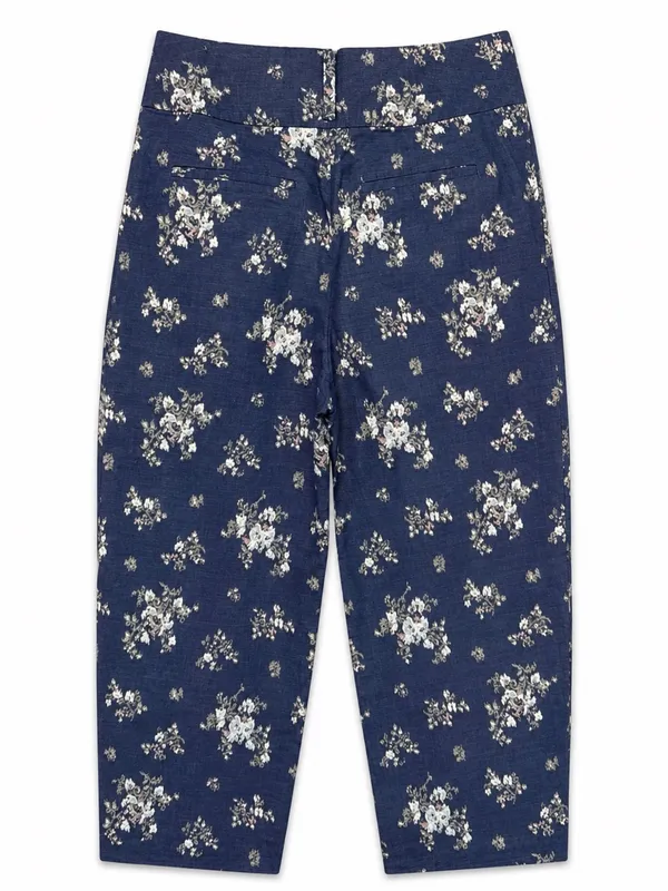 Club Monaco 2 Navy Floral wide leg cropped culottes Palazzo high-rise pleated - Image 2