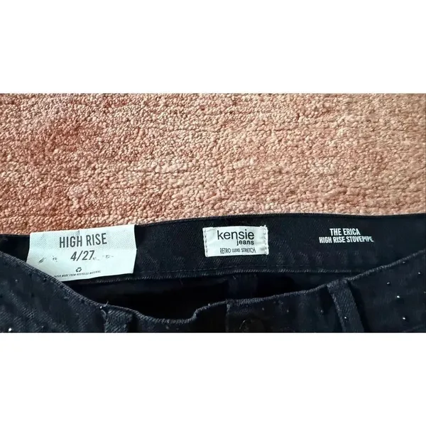 Kensie Jeans High Rise Stovepipe Black Rhinestone Jeans Size 4/27 - Image 2