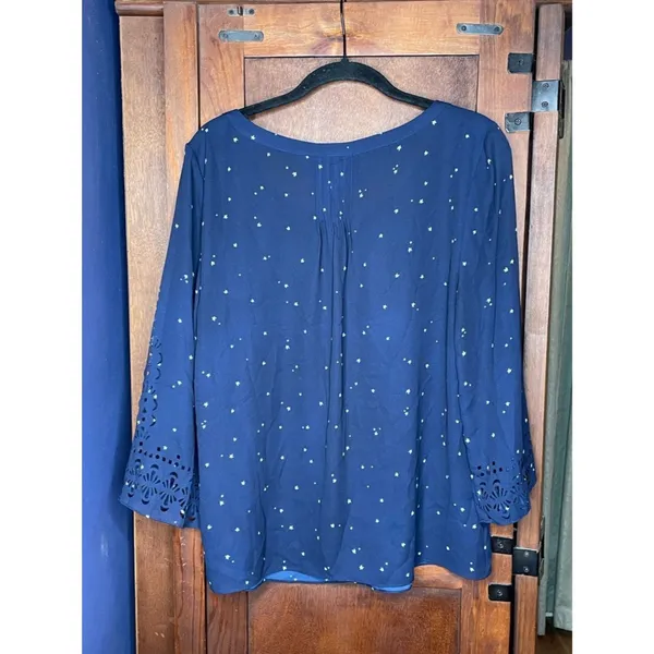 Anthropologie Maeve Teni Star Womens Cutout Blue Top 8 Peasant Boho Celestial - Image 5