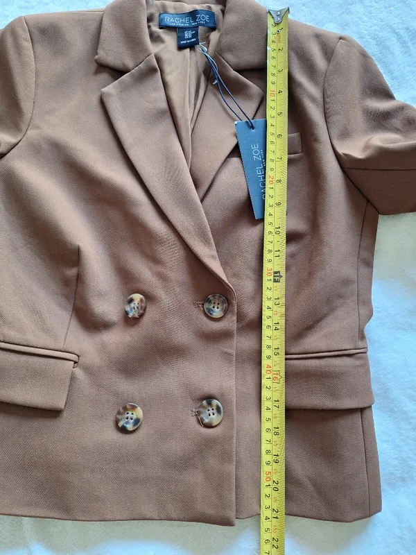 Rachel Zoe NWT Cropped Double Breasted Blazer Jacket Camel Tan XS - Image 4