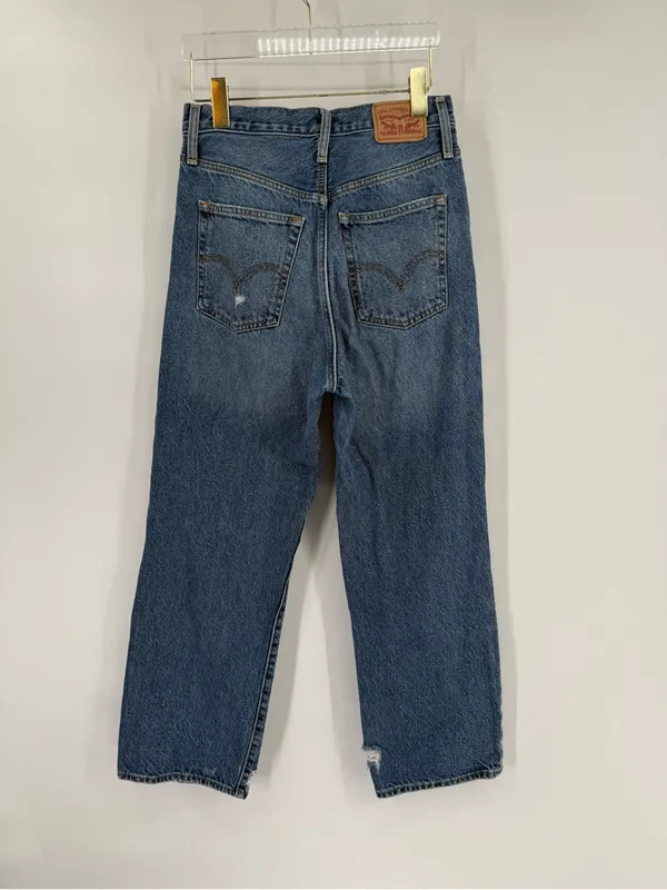 Levi's‎ Jeans Womens 28 Blue Ribcage Straight Ankle Waterless Dark Wash Denim - Image 3