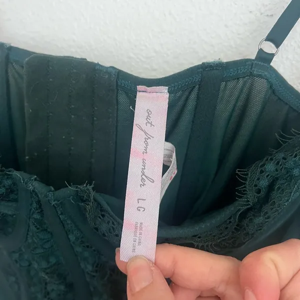 Urban Outfitters Modern Love Corset Slate Dark Green L Fairy Grunge Whimsy Lace - Image 8