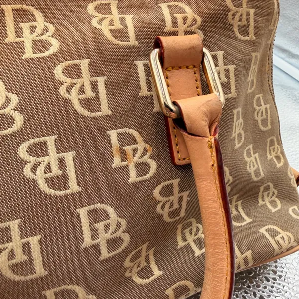 Dooney & Bourke Monogram Satchel Hand Bag Purse Womens Brown Tan Vintage K802423 - Image 11