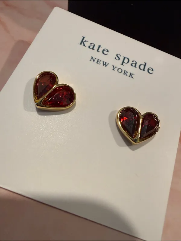 kate spade |♠️| Gold Plated Red Heart Pendant Necklace and Stud Earrings Set - Image 2