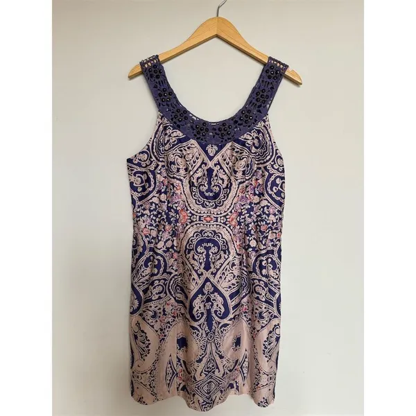 Free People Women's Jeweled Folklore Purple Paisley Boho Dress Size 10​ - Image 2