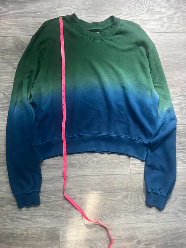 Michael Lauren Green to Blue Ombré Long Sleeves Crew Neck Sweatshirt Cotton L - Image 6