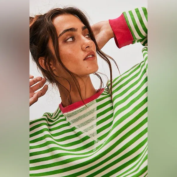 Free people Classic Striped Oversized Crewneck - Image 2