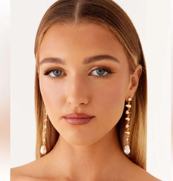 Peppermayo Gold Drop Earrings with Pearl Accent - Image 4