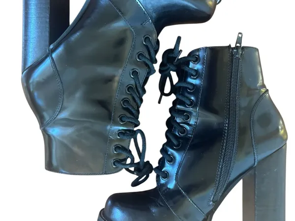 Jeffrey Campbell Legion Black Lace-Up Chunky Heel Ankle Boots - Women - Image 7