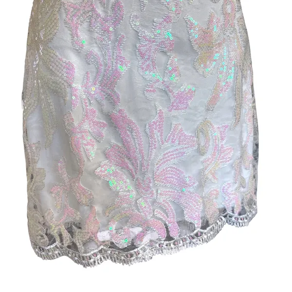 Lucy In the Sky Clarabelle‎ Iridescent Sequin Dress Sz S White Fairy Lace - Image 3