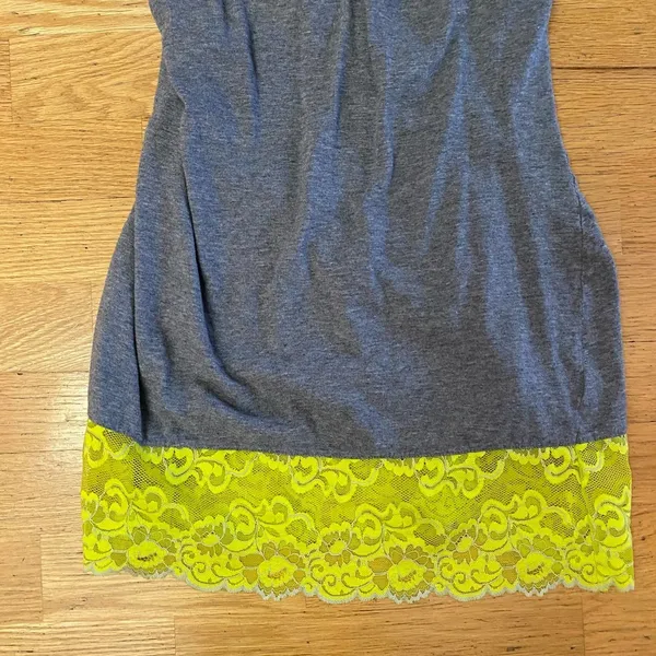 Josie by Natori Gray Lime Green Lace Sleep Minimalist Preppy Tank - Image 3