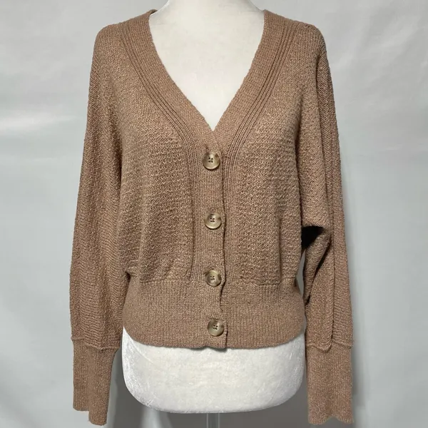 Abercrombie & Fitch Button Front V-Neck Cardigan Sweater Light Brown Size Small - Image 5