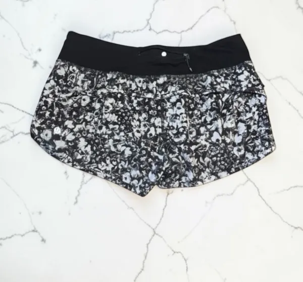 Lululemon Speed Short 2.5" Black White Floral Mash Up Athletic Running Shorts Si - Image 2
