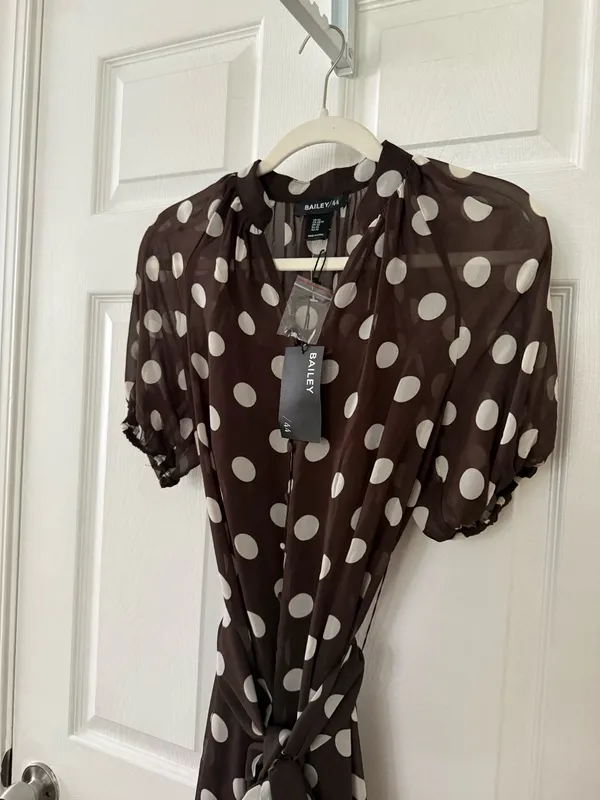 Bailey 44 Polka Dot Short-Sleeve Tiered Dress in Brown - Image 5