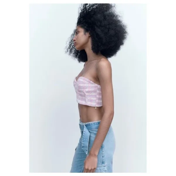 New Zara‎ Tweed Strapless Cropped Top - Image 3