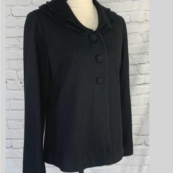 Pendleton Black Wool Jacket Women’s Button Front Ruffle Collar Classic Size Med - Image 5