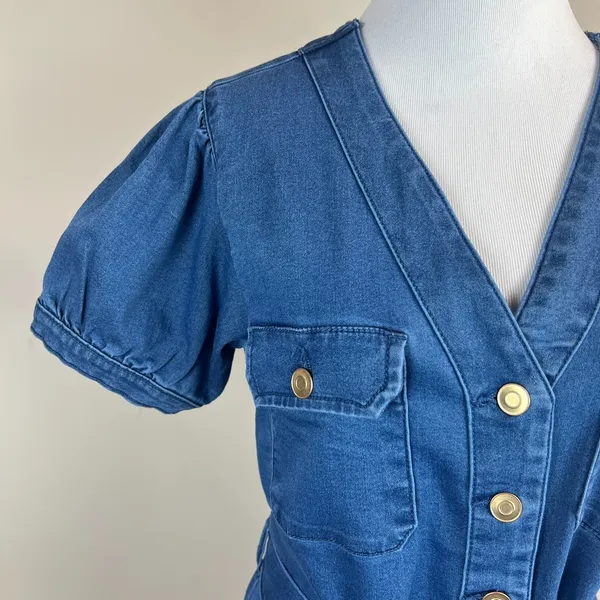 Maurices Denim Shirt Dress Small Button Up Stretch Coastal Cowgirl Boho Belted S - Image 5