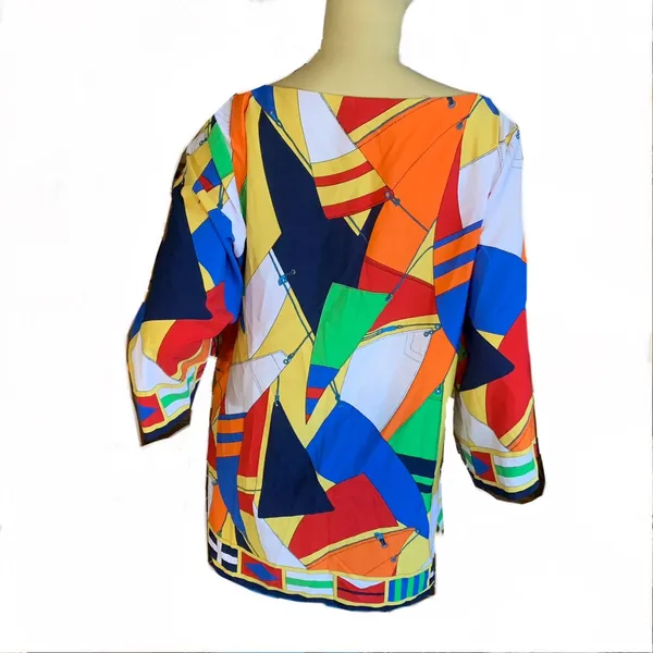 Lauren Ralph Lauren Bright Multi-Color "Sails" Nautical Theme Tunic Top (L) - Image 4