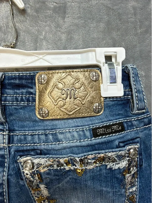 Miss Me Womens Ankle Skinny Jeans Blue Sequins Rhinestones Size 27 JP8715AK - Image 11