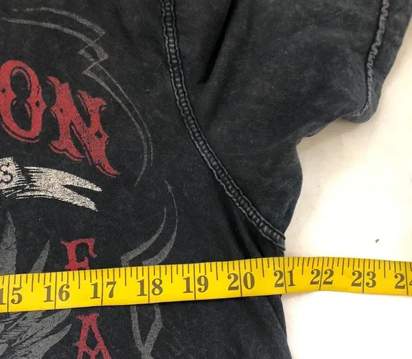 Affliction VERY RARE Grey Black Red Faded wash biker motorcycle skull crossbones wings goth grunge punk graphic tee tshirt top American Motor Club Fast Racer #jessepinkman - Image 7