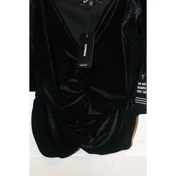Express Black Velvet Tie Strap Ruched Tank - Image 6