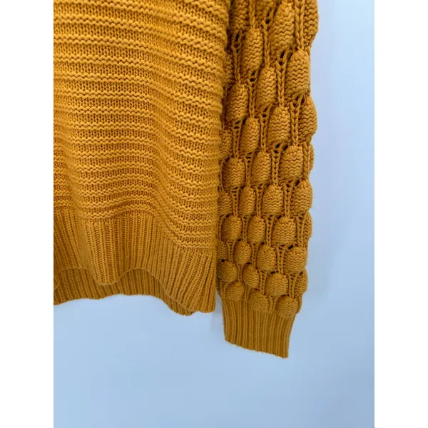 Elodie Women Large Orange Chunky Knit Bubble‎ Sleeve Pullover Sweater CSSR2072 - Image 3