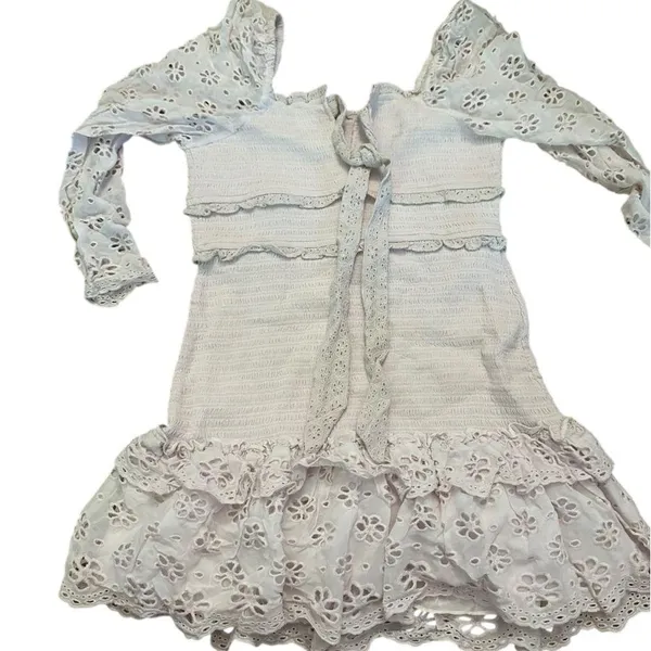 Elegant Lilac Lace Smocked Eyelet Lace Saylor Dress L - Image 9
