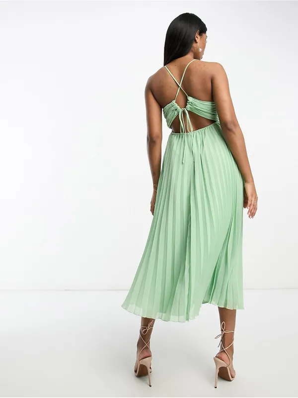 ASOS Design Pleated Midi Dress Pink Strappy Open Back NWT Size 8 Wedding - Image 9