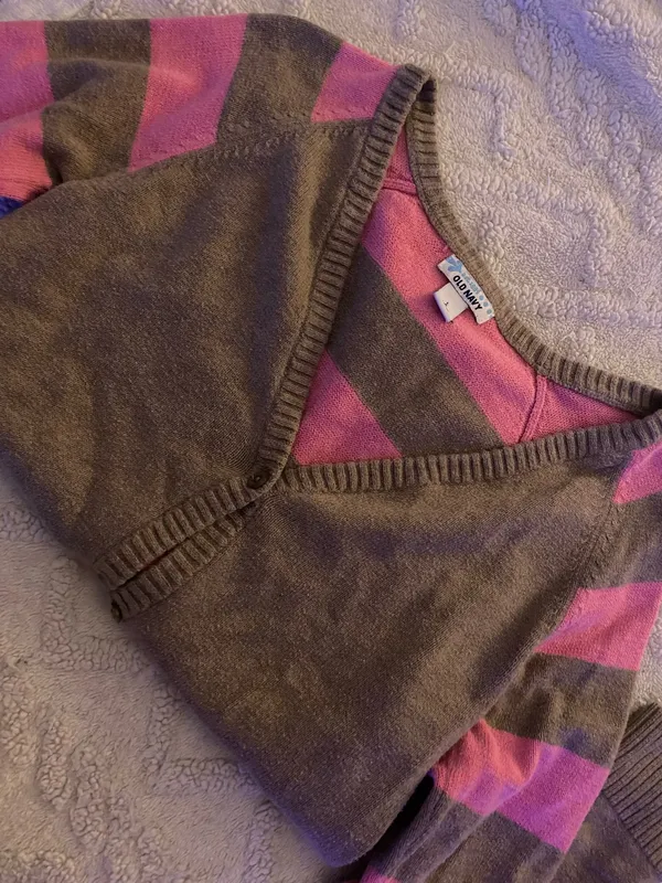Striped Old Navy Pink and Tan Girls Sweater - Image 2