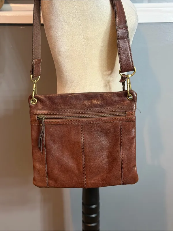 Fossil Sasha Brown Leather Crossbody Bag w Key Charm Vintage - Image 7