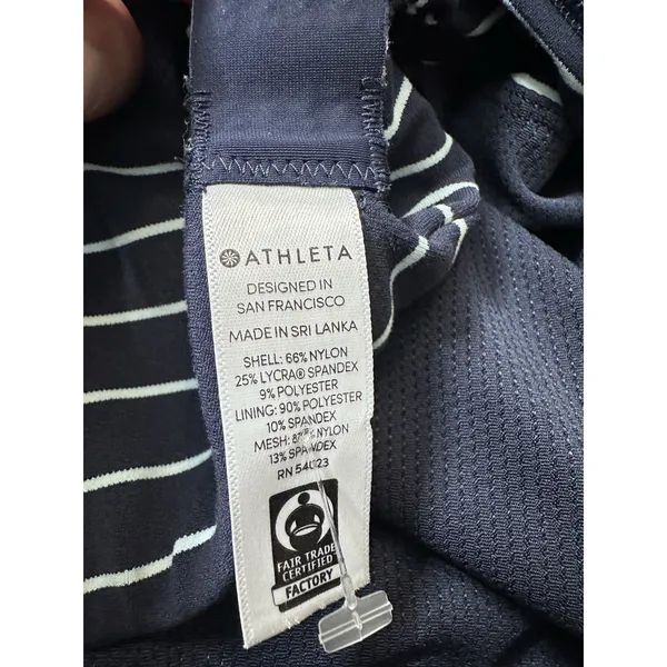 Athleta Blue & White Stripe High Neck Sports Bra Powervita Cutout Racerback XL - Image 8