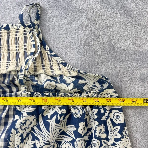 Universal Thread Womens 1X Blue White Patchwork Gingham Smocked Maxi Midi Dress - Image 8