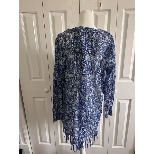 Roller Rabbit Longline Printed Tunic Top Blue/White Size Small - Image 4