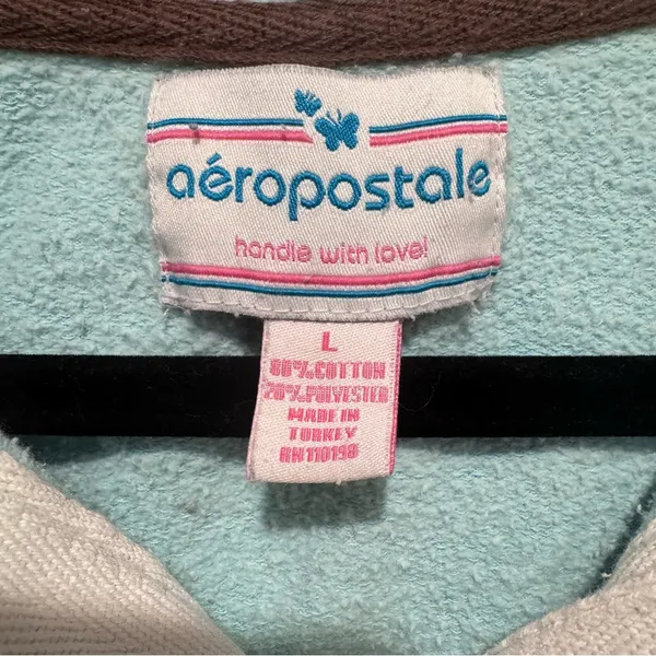 Aeropostale Women's Light Blue V-Neck "AERO" Appliqué Pullover Hoodie Sweatshirt - Image 2