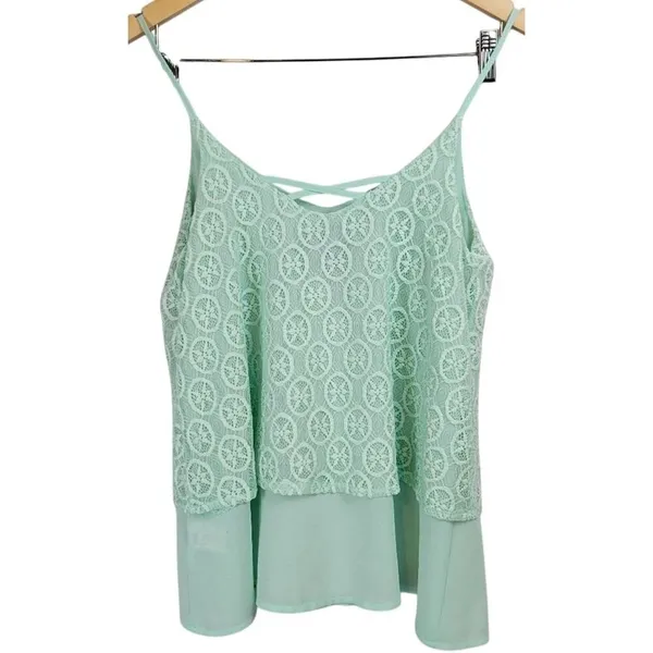 Alya Womens Small Mint Green Lace Layered Cami Spaghetti Strap Top‎ - Image 3