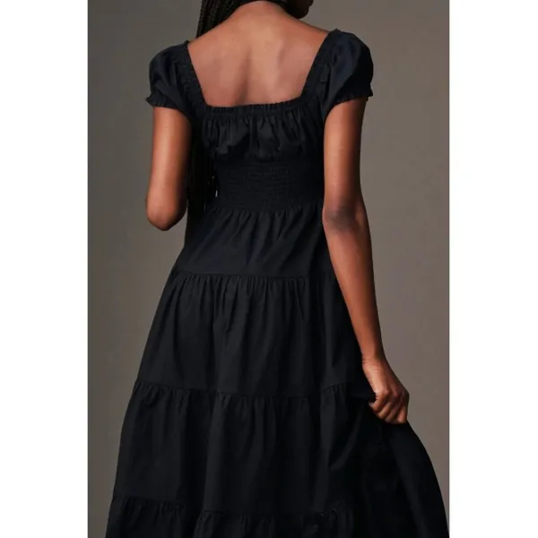 NEW We Wore What Poplin Midi Dress Smocked V-Neck Milkmaid Fit & Flare Maxi Long - Image 4