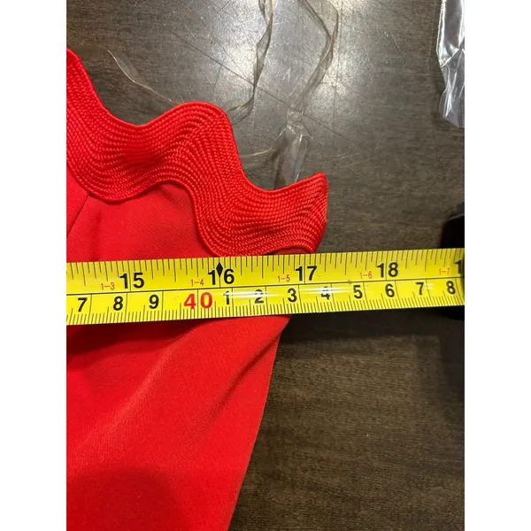 Main Strip Red One Shoulder Mini Dress Tiered Flounce Skirt Size Large Game Day Preppy Club - Image 7