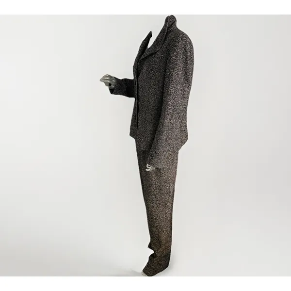 Vintage Carlisle Black White Marled tweed herringbone Pant Suit Wool Blend 12 - Image 4