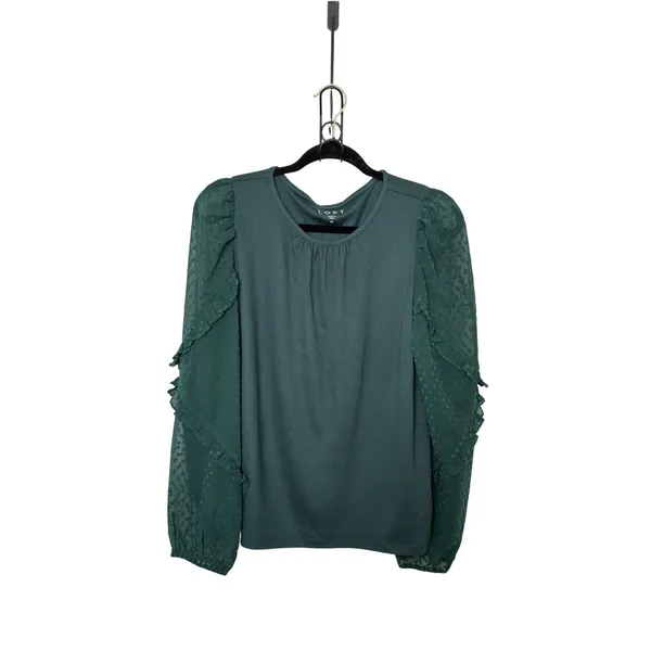 Loft Women’s Green Medium Velvet Dot Ruffle Sleeve Top Whimsygoth Cottagecore - Image 2