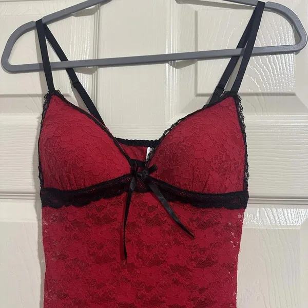 Gilligan & O’Malley Red & Black Lace Lingerie Slip Dress Nightie S Small - Image 2