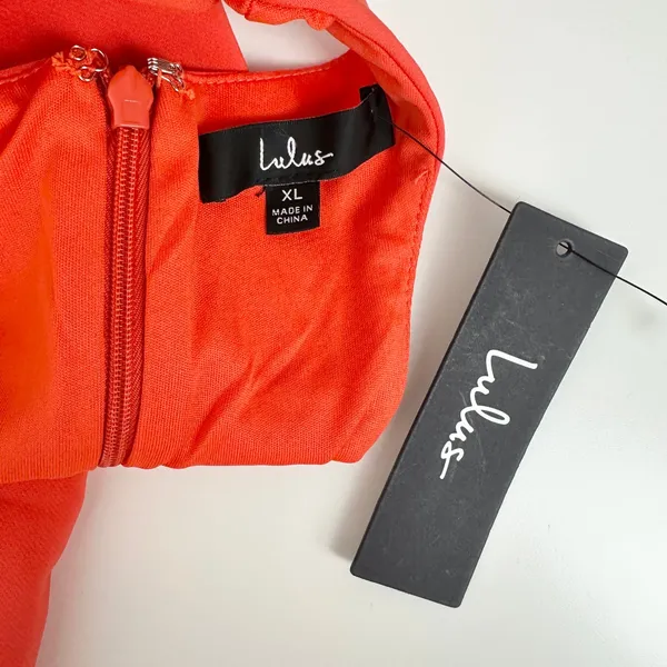 Lulus Masterfully Mod Bright Orange Side Button Midi Dress Cutout XL NWT - Image 11